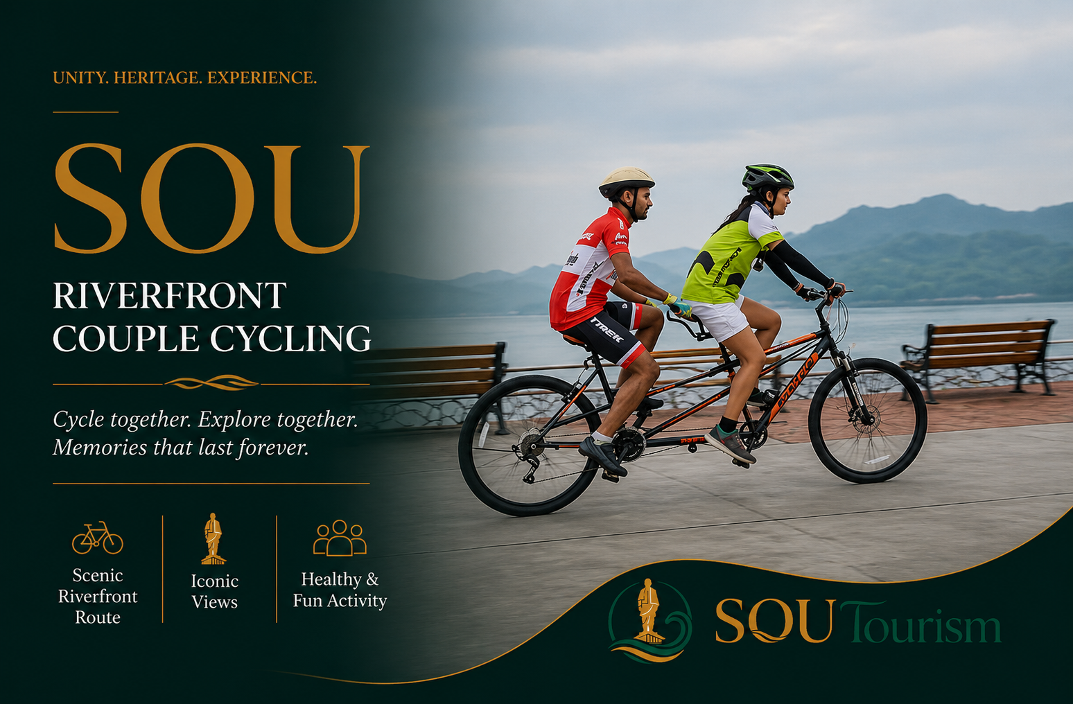 Riverfront Couple Cycling